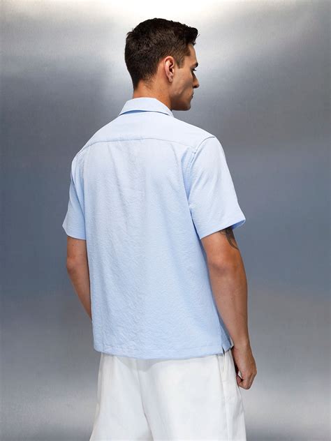 Textured Men's Casual Resort Collar Shirt | Blue – Wrogn