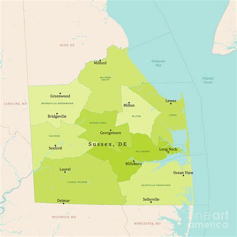 DE Sussex County Vector Map Green Digital Art by Frank Ramspott - Pixels