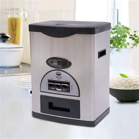 Auto Rice Dispenser Container, Stainless Steel, 10kg/22lb Large Capacity Automatic Storage for ...