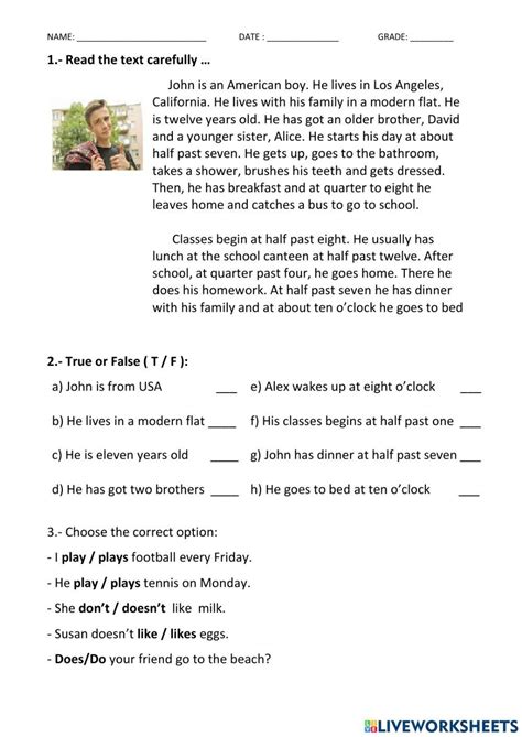 Image result for Reading Comprehension Worksheets Present Simple