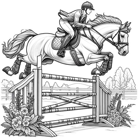 Horse Jumping Colouring Pages