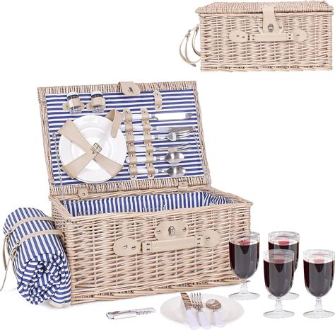 Buy Picnic Basket for 4 Persons, Wicker Picnic Hamper Set with ...