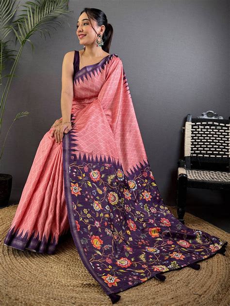 Buy Gajari Tussar Silk Kalamkari Printed Saree Online Vastranand