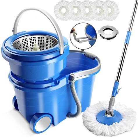 MASTERTOP Spin Mop Bucket Floor Cleaning System - Stainless Steel 360 ...
