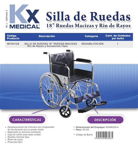 Silla de ruedas 18″, con apoya brazos y pies fijos, ruedas macizas y ...