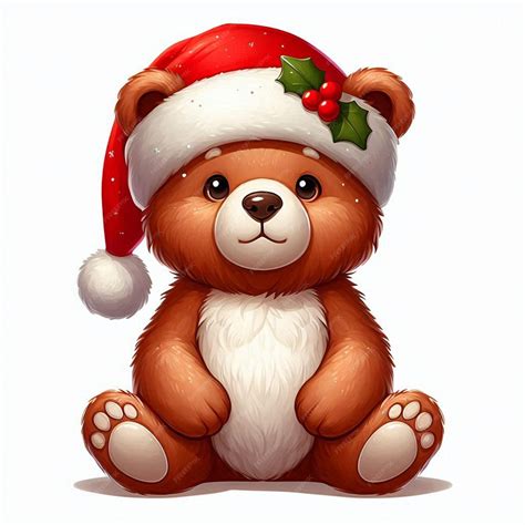 A Cute Bear Sitting Christmas Holiday Santa Hat Vector Cartoon ...