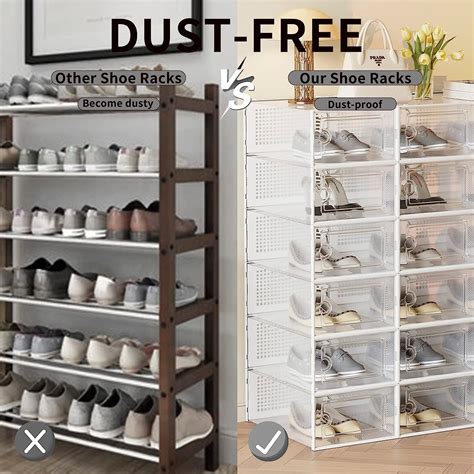 Buy 12 Pack Shoe Boxes Clear Plastic Stackable, Space Saving Shoe ...