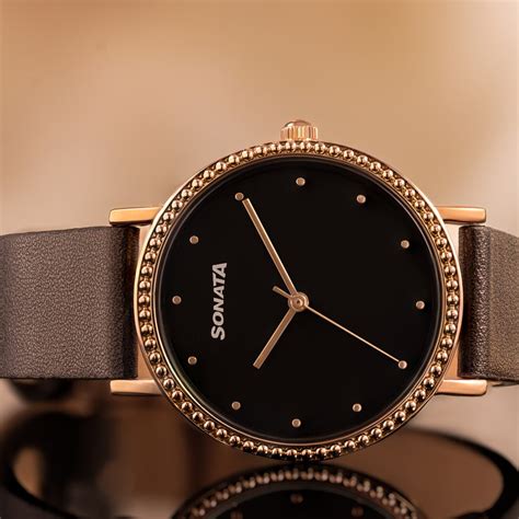 Buy Online Sonata Quartz Analog Black Dial Black Leather Strap Watch ...