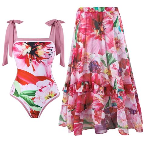 XMMSWDLA Women Two Piece Swimsuit with Matching Cover Ups Floral Bikini ...