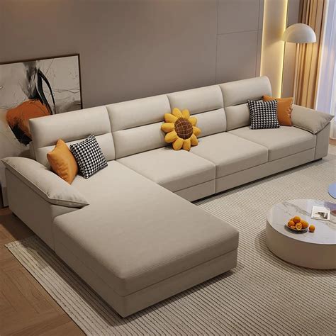 FURNY Bella 5 Seater Fabric LHS L Shape Sofa Set (Cream) : Amazon.in ...