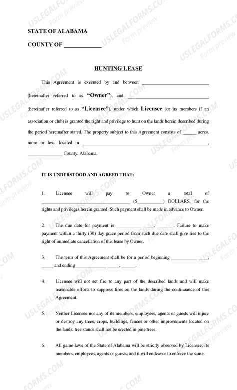 Alabama Hunting Lease - Land or Property | US Legal Forms