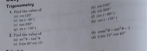 find the value of trigonometry....................please give me a ...