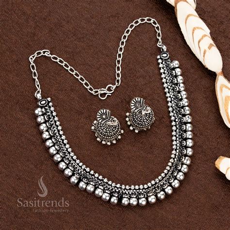 Oxidised Silver Necklace Jewellery Set for Navaratri Wear - Sasitrends