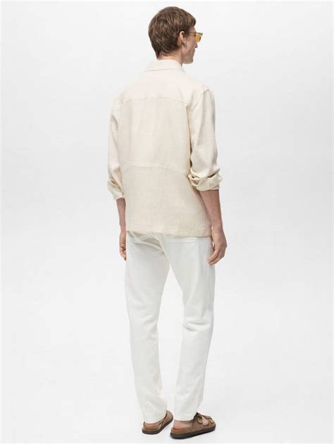Mango Tom Linen Regular Fit Utility Shacket, Light Beige