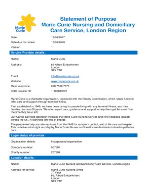 Fillable Online Statement of Purpose Marie Curie Nursing and ...