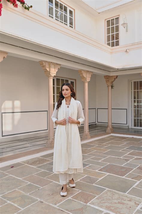 CREAM A-LINE KURTA SET – Karaj jaipur