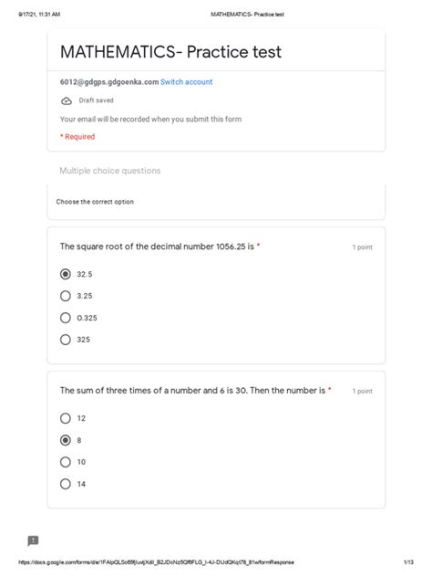 Image result for Math Test Example