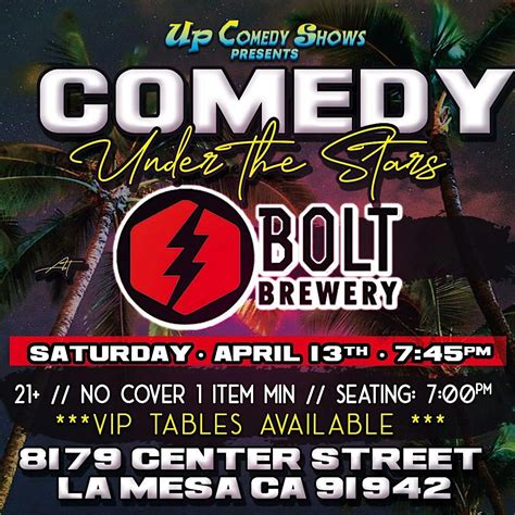 Saturday Night Comedy Under the Stars at Bolt Brewery, April 13th, 7 ...