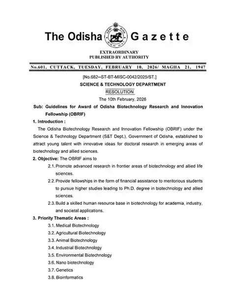 Odisha Biotechnology Research and Innovation Fellowship (OBRIF ...