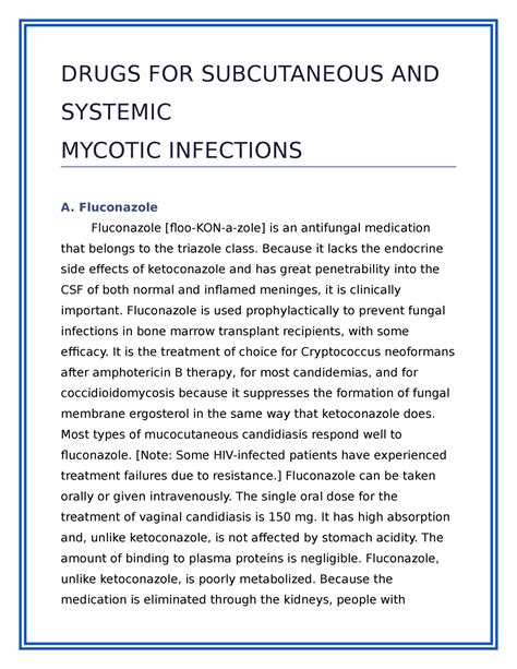 Treatment OF Subcutaneous AND Systemic Mycotic Infections - DRUGS FOR ...
