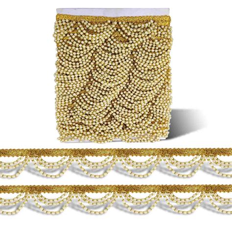 (3cm X 3 Mtr) Golden Moti Pearl Beading Gota Trim Lace Border for Saree ...