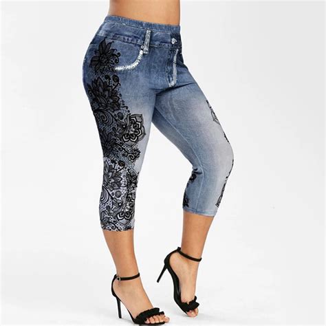 Stretchy Skinny Denim Capris Plus Size Capris For Women Women's High ...