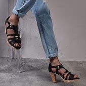 Women's Brown Strappy High Heel Sandals with Gold Ring Accents ...