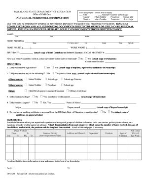 Fillable Online msde maryland INDIVIDUAL PERSONNEL INFORMATION - msde ...