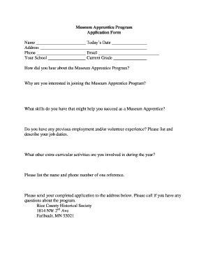 Fillable Online rchistory Museum Apprentice Program Application Form ...
