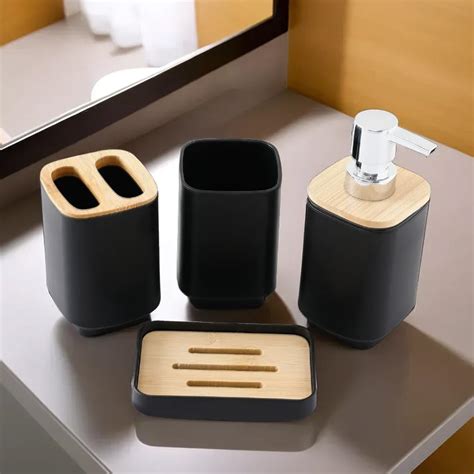 UMAI 4 Pieces Bathroom Accessories Set | Black | Soap Dispenser(500ml ...