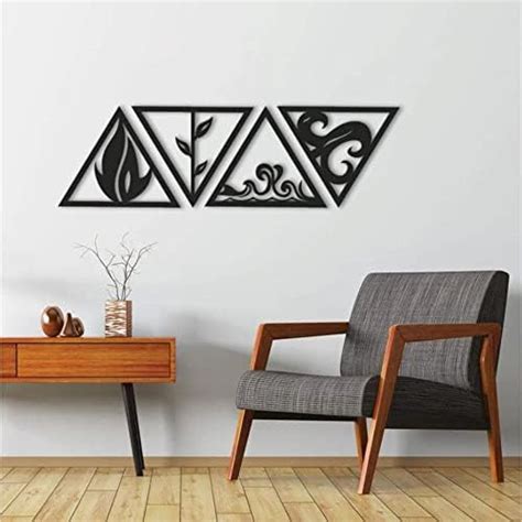 Meraki Mart 4 Elements Water, Earth, Fire, Air Wall Art Hanging Black ...