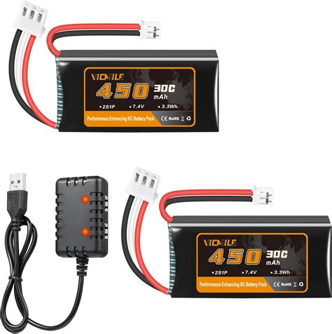 VICMILE 7.4V Lipo Battery 450mAh 2S 30C Rechargeable Lipo Battery with ...