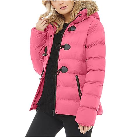 Levmjia Ladies Winter Coat Full Zipper Hooded Puffer Jacket with ...