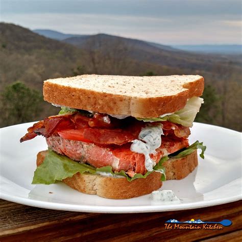 Salmon BLT Sandwiches with juicy tomatoes, crisp lettuce, salty bacon ...