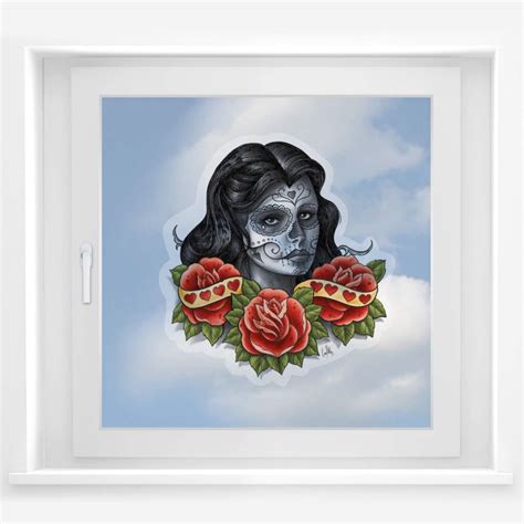 Window sticker LA Ink Woman with sugar skull | wall-art.com