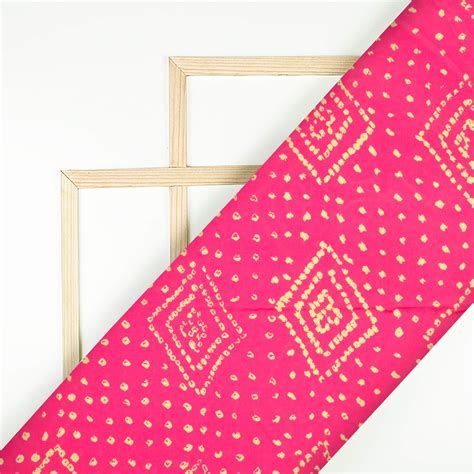 Cerise Pink And Cream Bandhanii Pattern Digital Print Crepe Satin Fabr ...