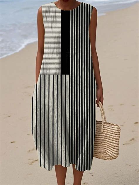 Women's Midi Dress Linen Like Sundress Shift Dress A Line Dress ...