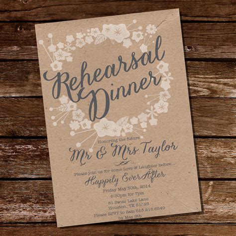 Kraft Floral Rehearsal Dinner Invitation | Rustic Rehearsal Dinner ...