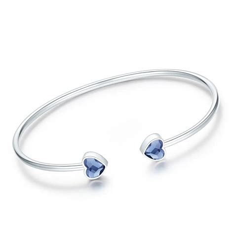 Blue Heart Swarovski Crystal Open Silver Bracelet – Mystic Flavia