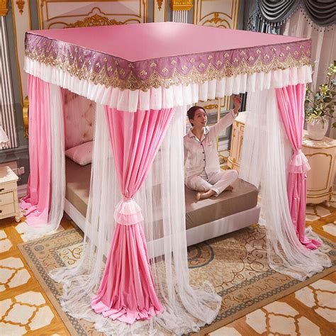 Buy Bed Curtains Light Shading Netting Canopy Double Layers Lace Tubes ...