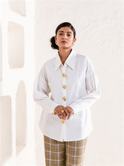 Poplin Shirt Big Collar Gold Buttons – NEERJA INTERNATIONAL INC