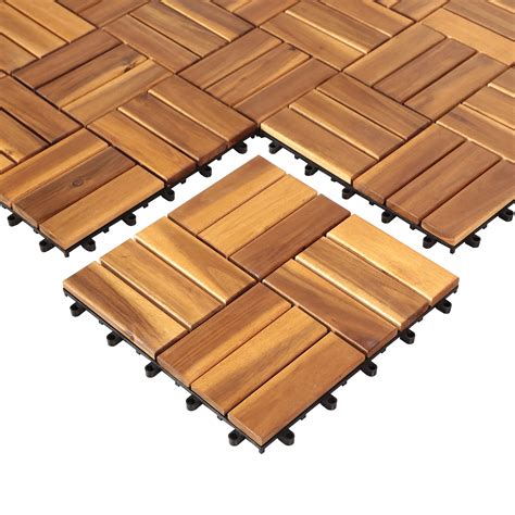 Deck Tiles Interlocking 30 Pack Solid Wood Outdoor Flooring Waterproof ...