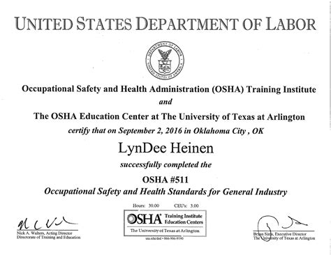 OSHA 511 Certificate | PPT