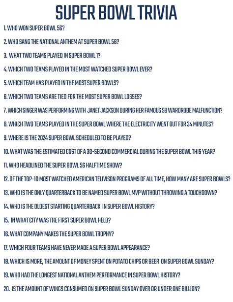 Printable Super Bowl Trivia Questions | Fanny Printable