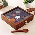 THEHEARTWILL® Sheesham Wood Spice Box with 2 Spoons – 9 Compartments ...