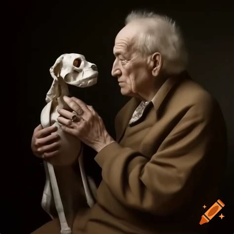 Man examining dog skull in profile, reminiscent of hamlet's soliloquy ...