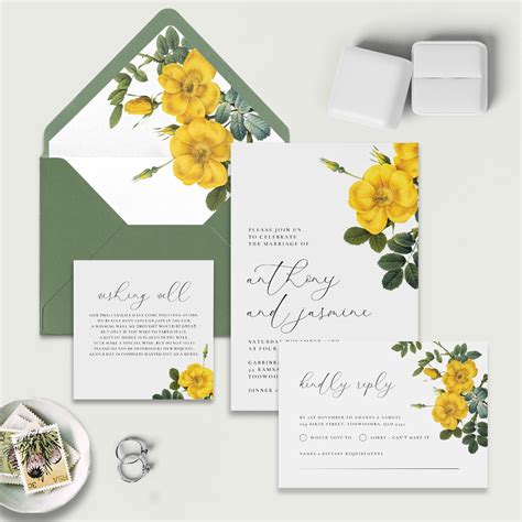 Yellow Floral Wedding Invitations