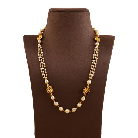 Grandiose Long Pearl Necklace in Gold – Krishna Jewellers