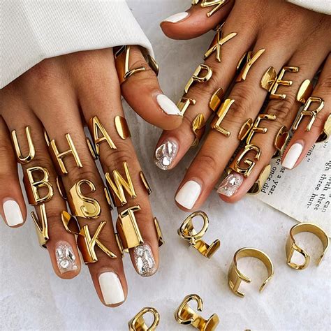 Gold Alphabet Rings Set – Anti-Tarnish Adjustable Initial Rings Under ...