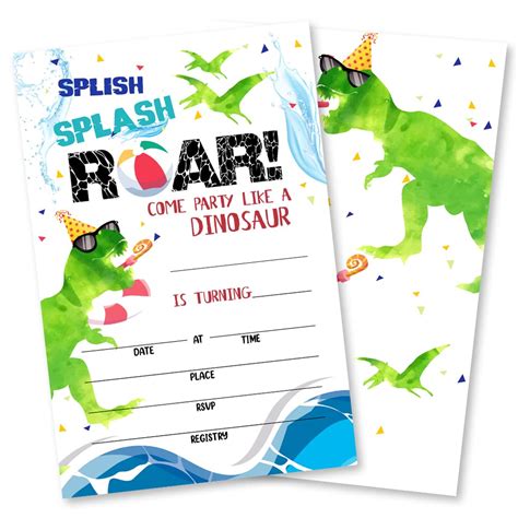 Dinosaur Pool Party Birthday Invitation, 25 Invitations and Envelopes ...